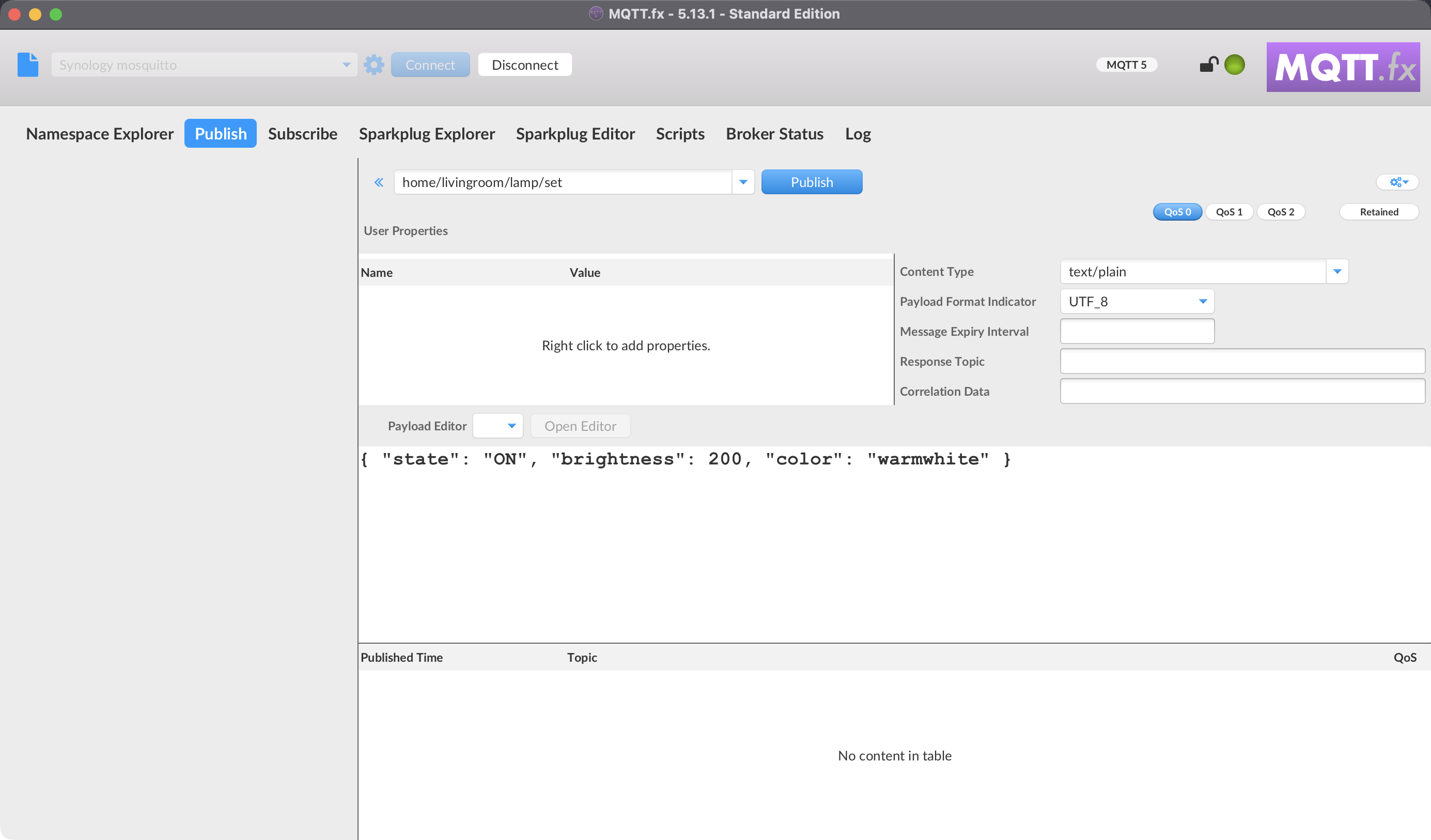 The Messages-Clipboard pane open beside the Publish tab